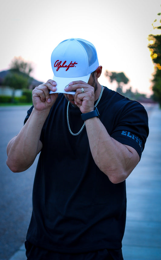 Alphafit 2402 Signature Trucker Hat - White/Red