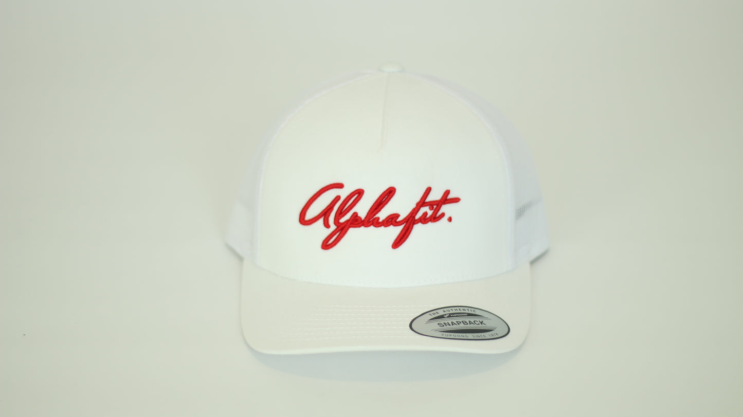 Alphafit 2402 Signature Trucker Hat - White/Red